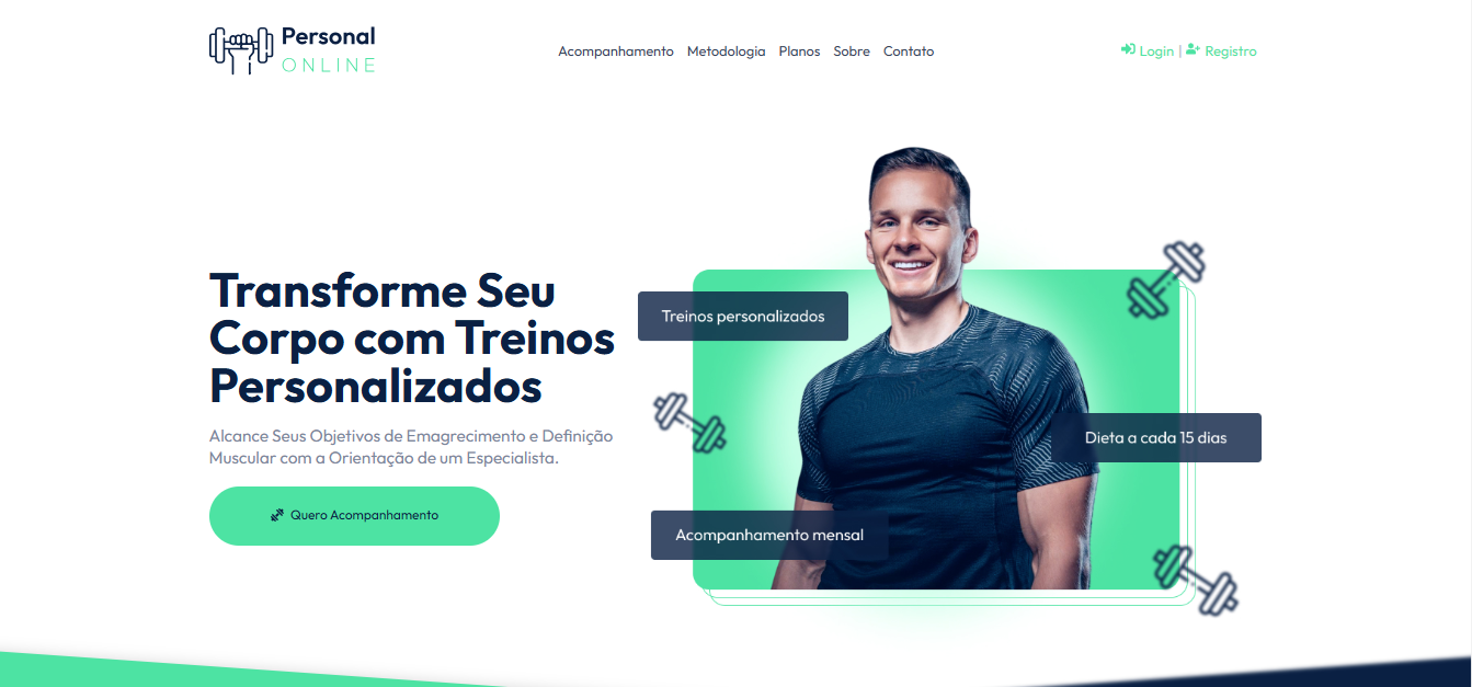 Site Personal Trainer com Sistema para cadastro de treinos aos alunos.